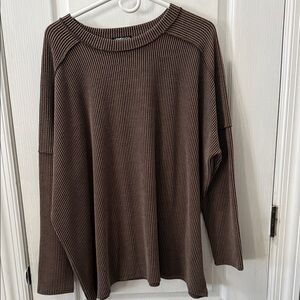 Brown Ribbed Knit Sweater